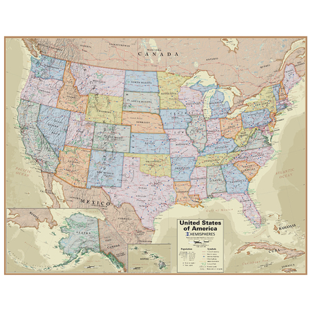 HEMISPHERES Hemispheres Boardroom Series United States Laminated Wall Map HM04
